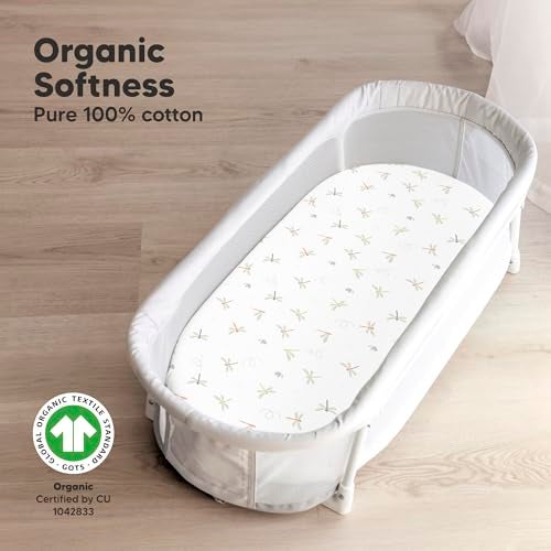 KeaBabies 2-Pack Organic Bassinet Sheets for Girls, Boys - 100% Cotton Bassinet Mattress Sheets Compatible with Halo Bassinest Swivel Sleeper, Graco, Baby Delight, Chicco, Unisex Fitted Bassinet Sheets (Meadow) - Image 2