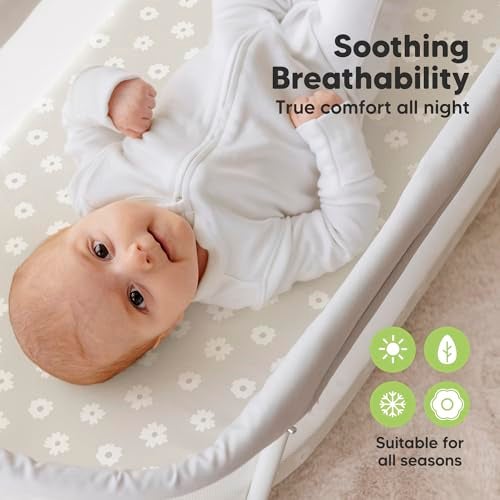 KeaBabies 2-Pack Organic Bassinet Sheets for Girls, Boys - 100% Cotton Bassinet Mattress Sheets Compatible with Halo Bassinest Swivel Sleeper, Graco, Baby Delight, Chicco, Unisex Fitted Bassinet Sheets (Meadow) - Image 4