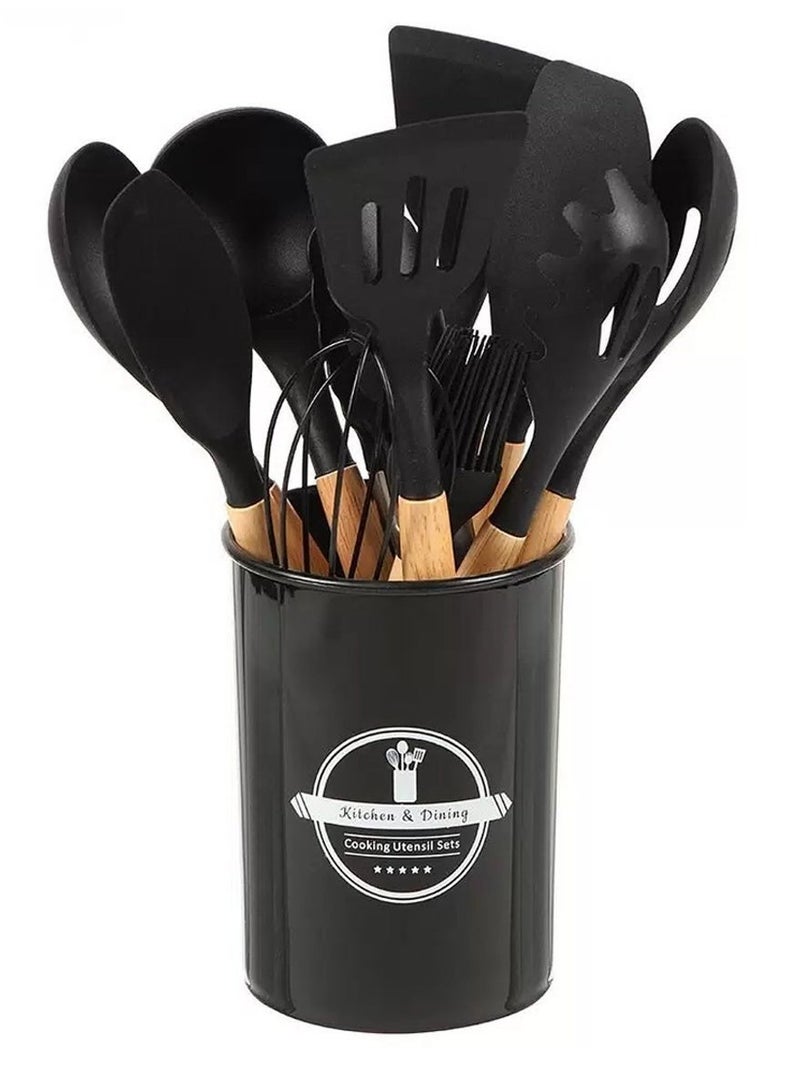 Piece Silicone Kitchen Utensils Set | Food-Grade, Heat-Resistant & Non-Stick | Premium Cooking Utensils with Wooden Handles for Cooking, Baking, Serving, Frying & Grill - Image 5
