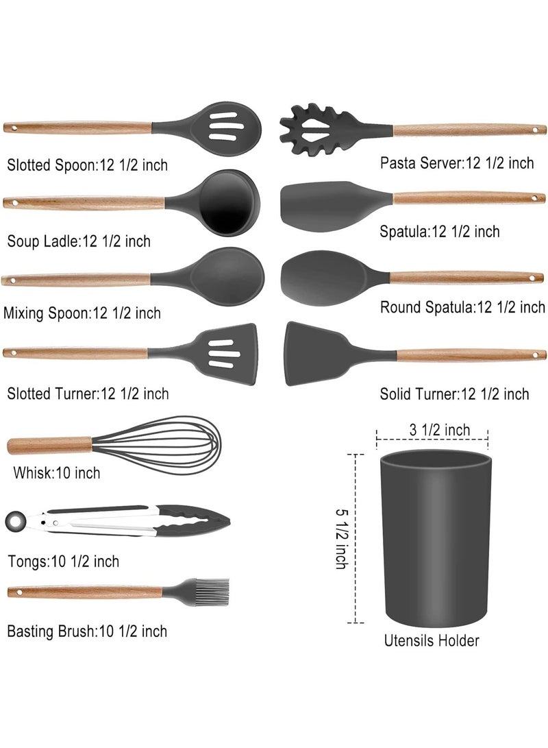 Piece Silicone Kitchen Utensils Set | Food-Grade, Heat-Resistant & Non-Stick | Premium Cooking Utensils with Wooden Handles for Cooking, Baking, Serving, Frying & Grill - Image 4