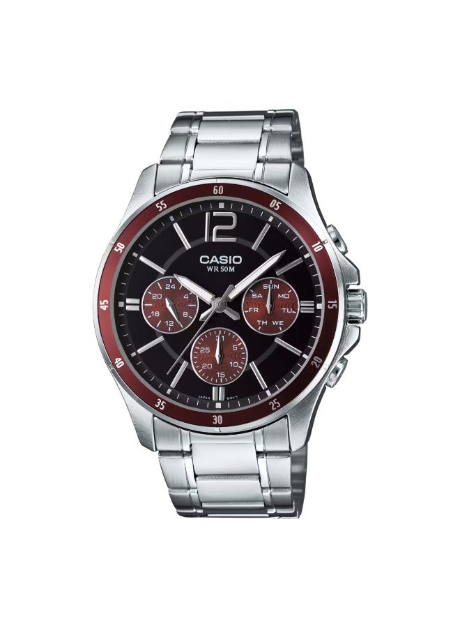 كاسيو ساعة يد إنتايسر بعقارب طراز MTP1374D-5A - قياس 47 مم - فضي للرجال