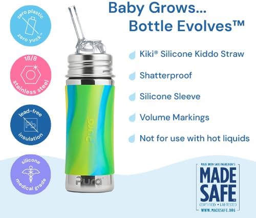 Pura Kiki 11oz325ml Stainless Steel Straw Bottle wSleeve  100 PlasticFree MadeSafe Certified 100 MedicalGrade Silicone Straw for Kids Toddlers Preschoolers Babies  Infant  New Mint - Image 5