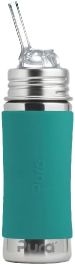 Pura Kiki 11oz325ml Stainless Steel Straw Bottle wSleeve  100 PlasticFree MadeSafe Certified 100 MedicalGrade Silicone Straw for Kids Toddlers Preschoolers Babies  Infant  New Mint - Image 1
