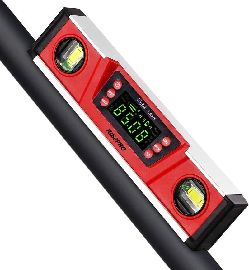 RISEPRO 10-Inch Digital Torpedo Level and Protractor IP54 Protected Electronic Bubble Inclinometer, Angle Finder, Gauge w/Large VA Display & V-Groove Base DL135N - Image 1