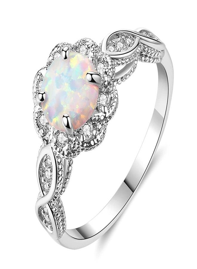 CiNily 18K Gold Plated Opal Ring-White Fire Opal & Amethyst & Cubic Zirconia Women Jewelry Gemstone Engagement Anniversary Ring Size 5-13, 8, white gold plated bass, Created Opal - Image 1