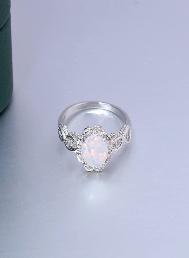 CiNily 18K Gold Plated Opal Ring-White Fire Opal & Amethyst & Cubic Zirconia Women Jewelry Gemstone Engagement Anniversary Ring Size 5-13, 8, white gold plated bass, Created Opal - Image 4