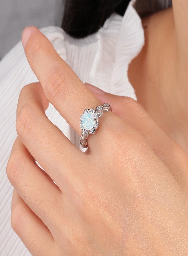 CiNily 18K Gold Plated Opal Ring-White Fire Opal & Amethyst & Cubic Zirconia Women Jewelry Gemstone Engagement Anniversary Ring Size 5-13, 8, white gold plated bass, Created Opal - Image 2