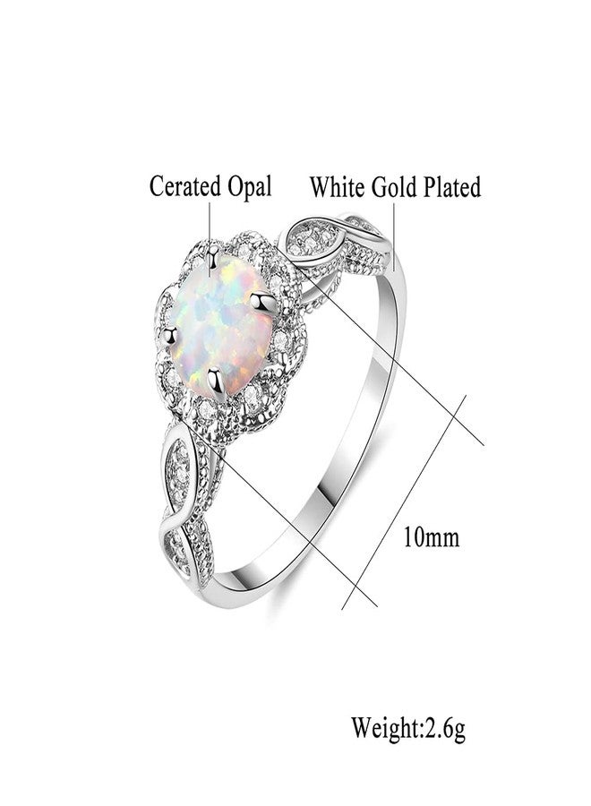 CiNily 18K Gold Plated Opal Ring-White Fire Opal & Amethyst & Cubic Zirconia Women Jewelry Gemstone Engagement Anniversary Ring Size 5-13, 8, white gold plated bass, Created Opal - Image 3
