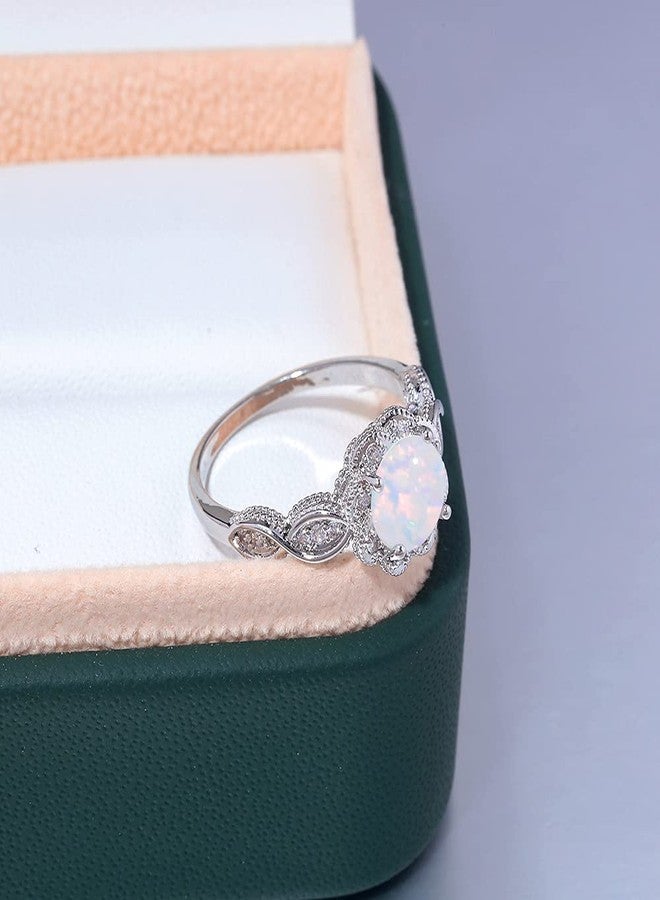 CiNily 18K Gold Plated Opal Ring-White Fire Opal & Amethyst & Cubic Zirconia Women Jewelry Gemstone Engagement Anniversary Ring Size 5-13, 8, white gold plated bass, Created Opal - Image 5