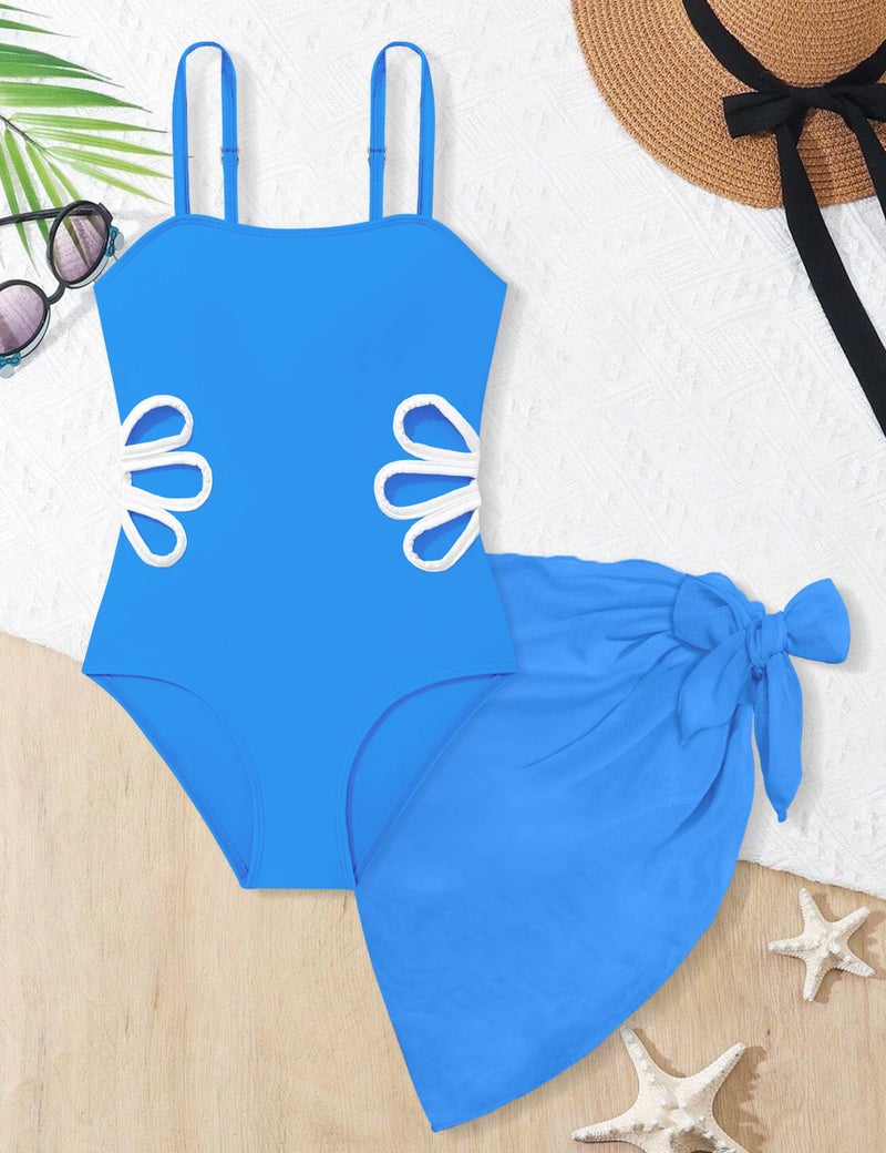 TALLWH Girl Swimsuit Bathing Suits Size 8-10 Adjustable Straps Cut Out One Piece Swimsuit with Solid Color Cover Up Skirt Girls' Swimwear - Image 5