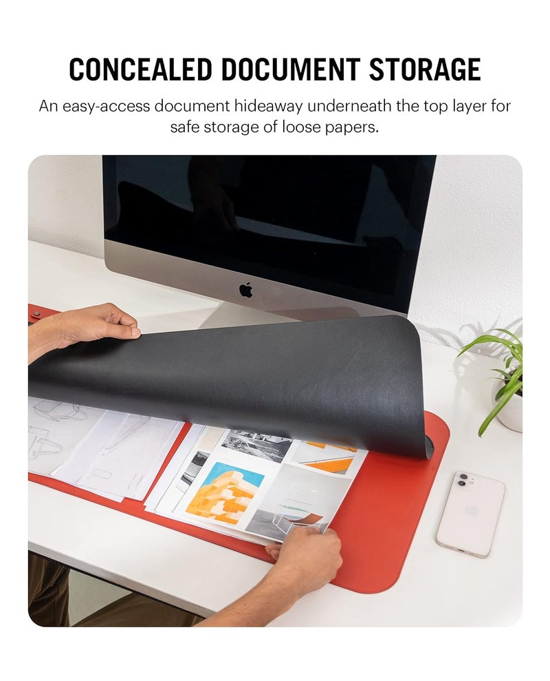 Daily Objects Dart Large Premium Vegan Leather Desktop/Laptop Desk Mat for Work from Home/Office/Gaming | Cable Organiser & Hideway Storage | Extended Mousepad & Water-Resistant - Red - Model - R1 - Image 4