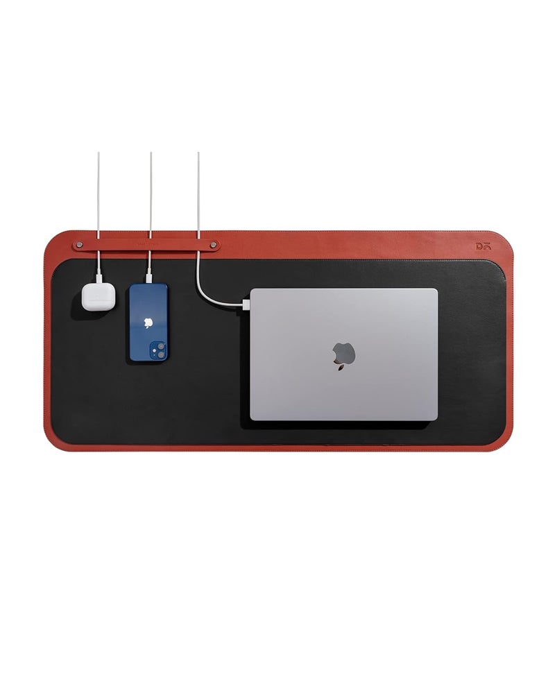 Daily Objects Dart Large Premium Vegan Leather Desktop/Laptop Desk Mat for Work from Home/Office/Gaming | Cable Organiser & Hideway Storage | Extended Mousepad & Water-Resistant - Red - Model - R1 - Image 2