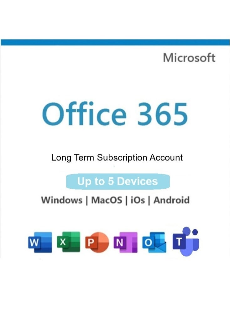 Office 365 Long Term Subscription Account | Up to 5 Device for MacOS, Windows, iOs & Android With OneDrive