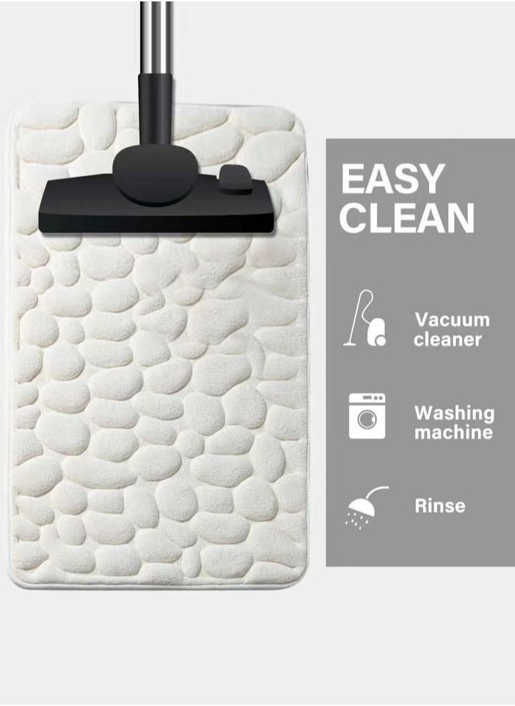 Kutis 1-Piece Stone Grain Non-Slip Bath Rug Mat for Bathroom Coral Velvet Fabric for Water Absorption White 40 x 60 Centimeter  - Image 4