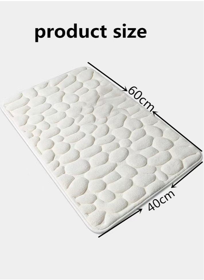 Kutis 1-Piece Stone Grain Non-Slip Bath Rug Mat for Bathroom Coral Velvet Fabric for Water Absorption White 40 x 60 Centimeter  - Image 5
