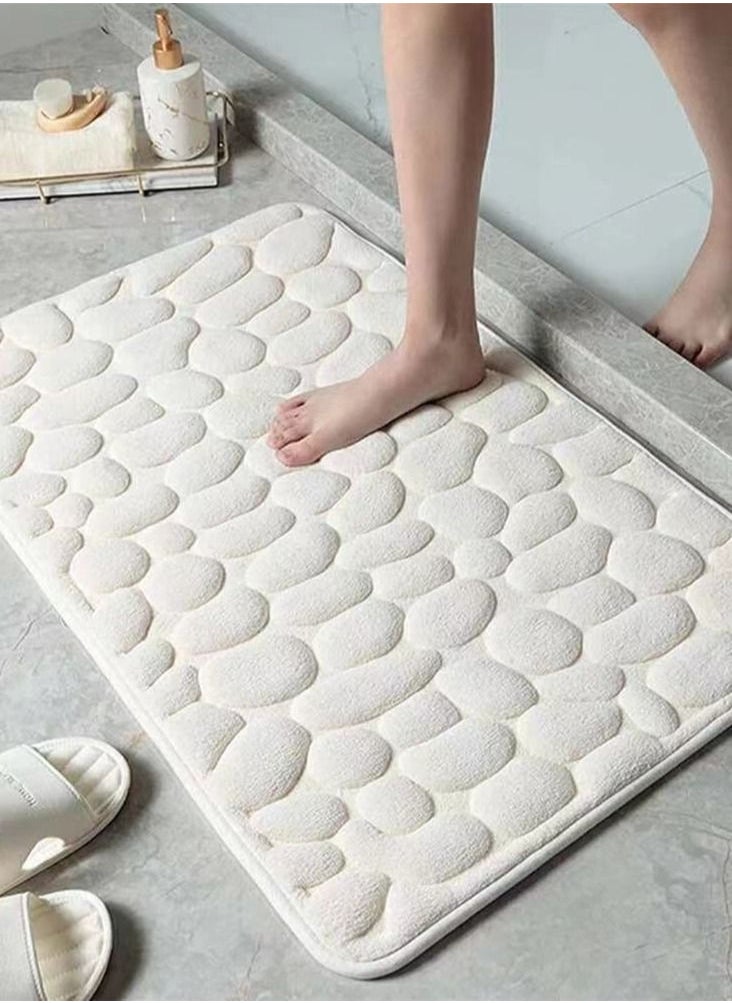 Kutis 1-Piece Stone Grain Non-Slip Bath Rug Mat for Bathroom Coral Velvet Fabric for Water Absorption White 40 x 60 Centimeter  - Image 1