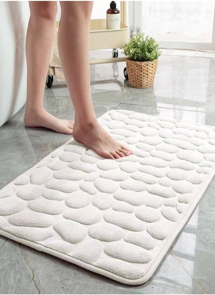 Kutis 1-Piece Stone Grain Non-Slip Bath Rug Mat for Bathroom Coral Velvet Fabric for Water Absorption White 40 x 60 Centimeter  - Image 2