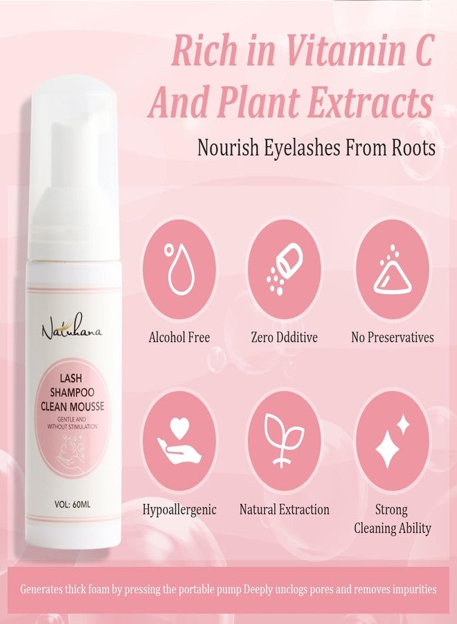 NATUHANA Lash Shampoo Kit & Brush, 2.04 fl.oz/60ml Gentle Foaming Cleanser Eyelash Wash for Extensions and Natural Lashes, Safe Makeup Remover Suppiles for Salon Use and Home Care - Image 3