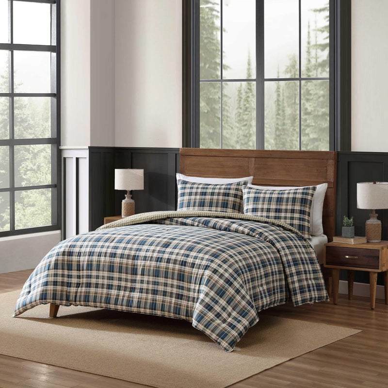 Eddie Bauer - Twin Duvet Cover Set, Reversible Bedding with Matching Sham, Plaid Bedding Set (Port Gamble Blue, Twin) - Image 2