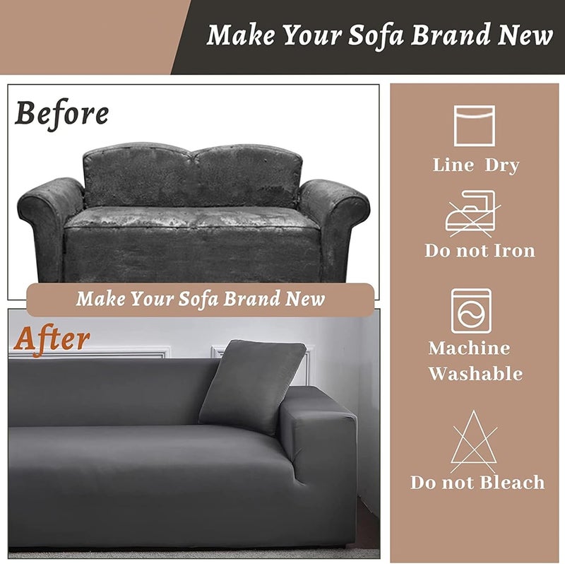 Sulfar Stretch Sofa Slipcover, Elastic Fabric Fashion Printed Waterproof Armchair Loveseat Couch Living Room Sofa Covers Pet Protector Mat Cushion Cover with 1 Pillowcase (Grey, 2 seater 57" - 72") - Image 3
