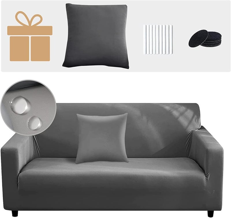 Sulfar Stretch Sofa Slipcover, Elastic Fabric Fashion Printed Waterproof Armchair Loveseat Couch Living Room Sofa Covers Pet Protector Mat Cushion Cover with 1 Pillowcase (Grey, 2 seater 57" - 72") - Image 1