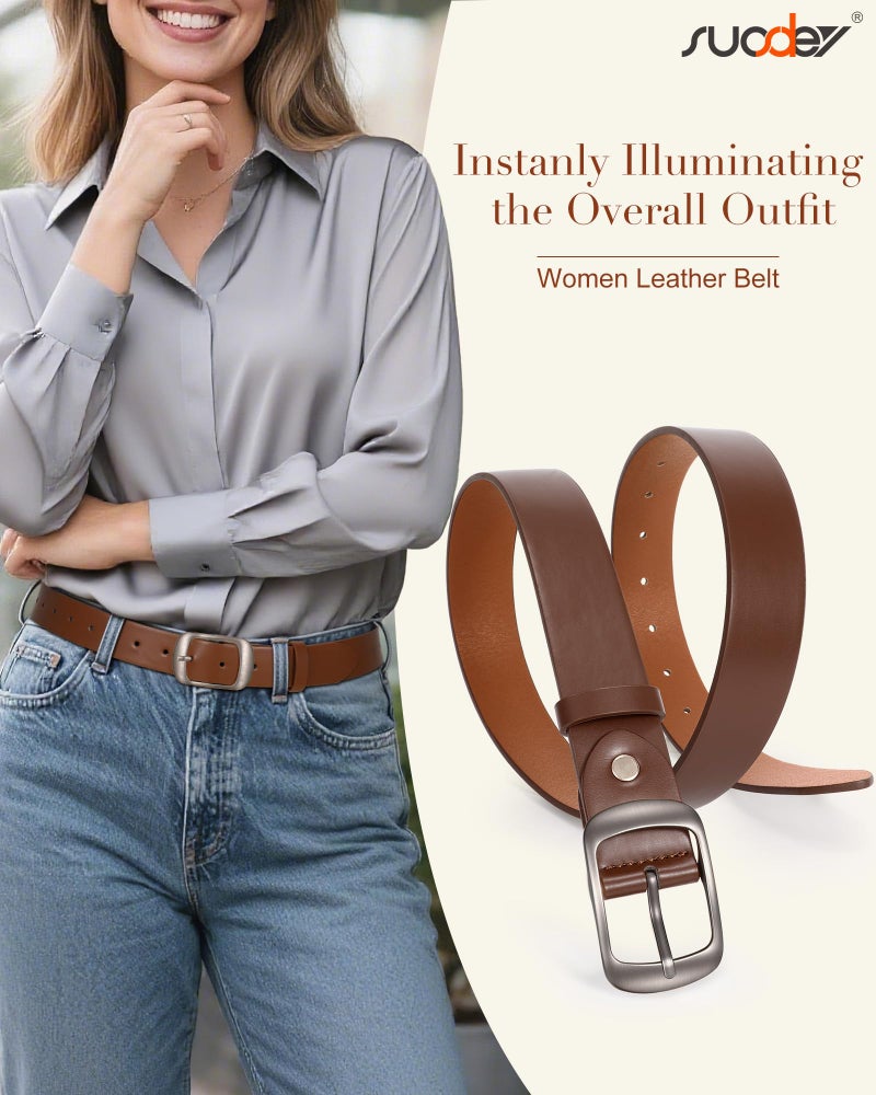SUOSDEY Women Belts For Jeans Dresses Pants Ladies Light Coffee Belt Leather Waist Belt with Elegant Buckle Width 1.3" - Image 2