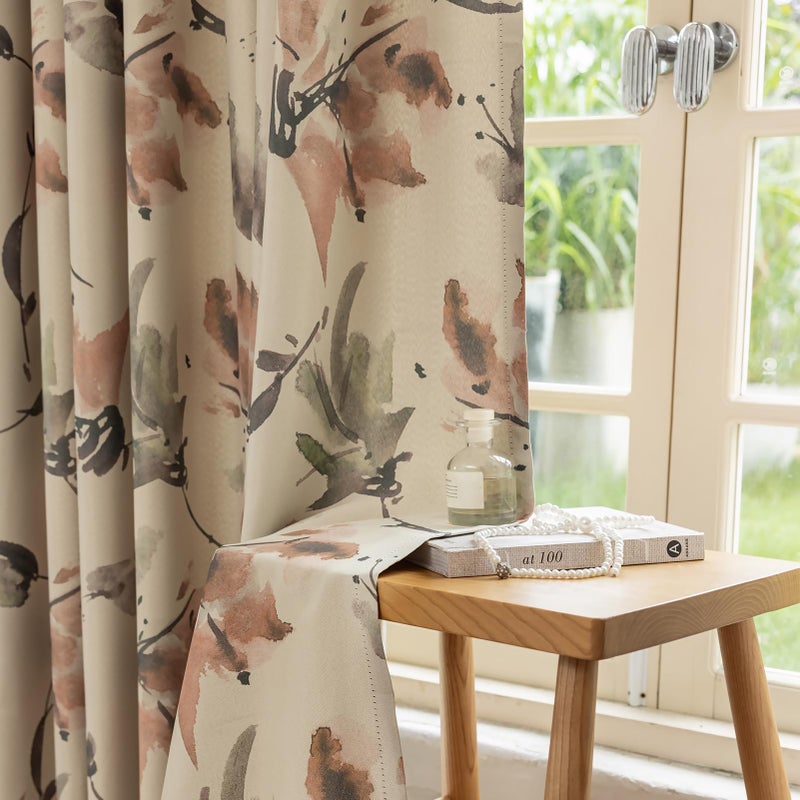 SUOUO Vintage Floral Blackout Curtains for Bedroom 96 inches Long Patterned Ink Painting Stylized Leaf Window Drapes for Living Room 2 Panels - Image 1