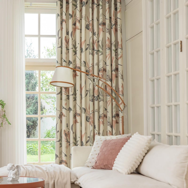 SUOUO Vintage Floral Blackout Curtains for Bedroom 96 inches Long Patterned Ink Painting Stylized Leaf Window Drapes for Living Room 2 Panels - Image 3