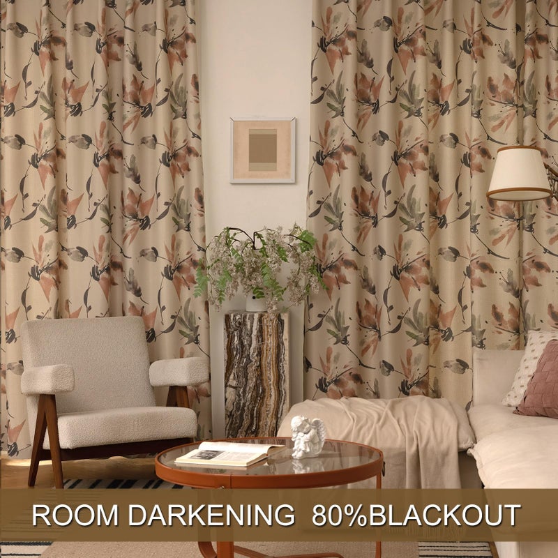 SUOUO Vintage Floral Blackout Curtains for Bedroom 96 inches Long Patterned Ink Painting Stylized Leaf Window Drapes for Living Room 2 Panels - Image 5