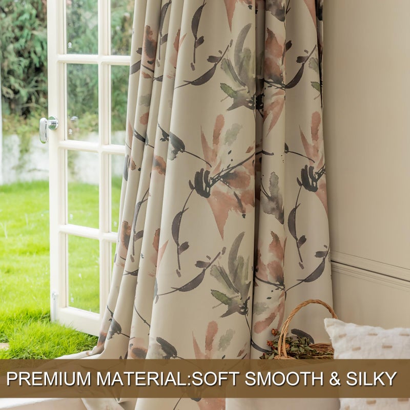 SUOUO Vintage Floral Blackout Curtains for Bedroom 96 inches Long Patterned Ink Painting Stylized Leaf Window Drapes for Living Room 2 Panels - Image 4