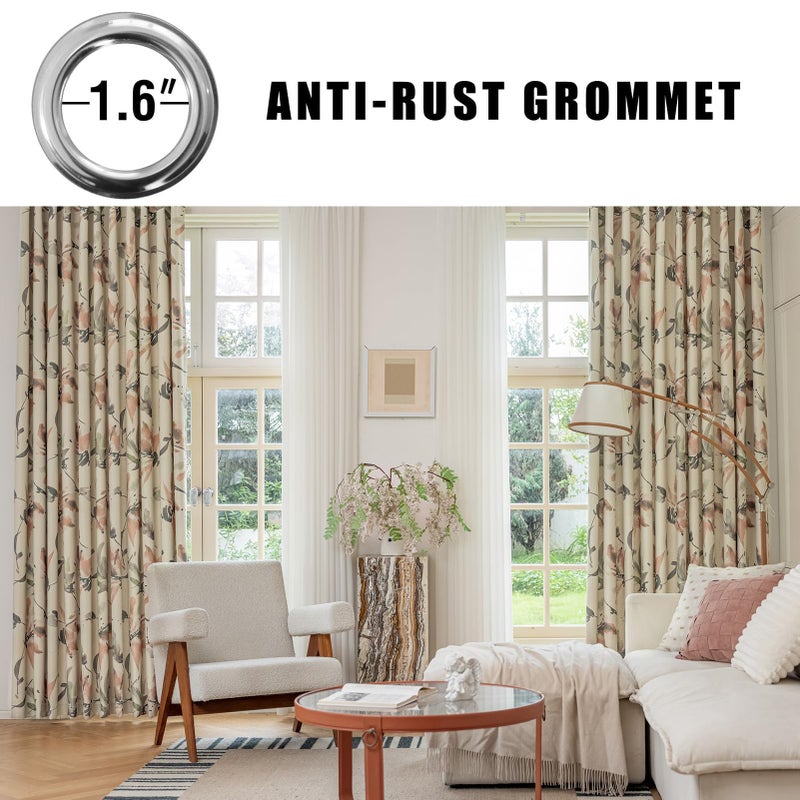 SUOUO Vintage Floral Blackout Curtains for Bedroom 96 inches Long Patterned Ink Painting Stylized Leaf Window Drapes for Living Room 2 Panels - Image 2