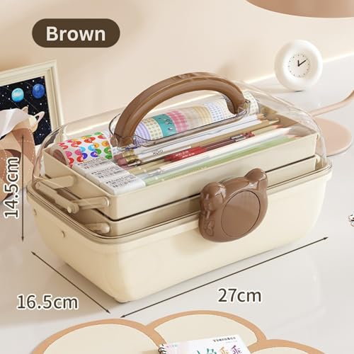 HoopVool Plastic Hair Accessories Organizer Box, Hair Ribbon Storage Box Ribbon Box Multi-Purpose Organizer with Handles, for Nail Hair Accessories Sewing Supplies Makeup Art Supplies. (Brown) - Image 2