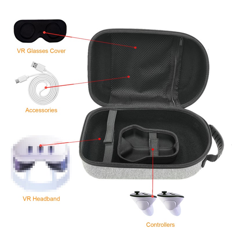 VR Headset Hard Carrying Case: Grey Waterproof EVA Material - Double Metal Zipper Design VR Headset Accessories for VR Device Storage And Travel - Image 2