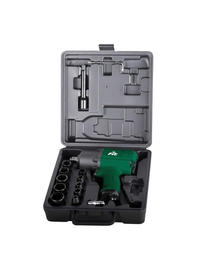 FIT Air Impact Wrench 1/2 Inch, 1100 Nm with 10 Bits + Plastic Carrying Case – PR916