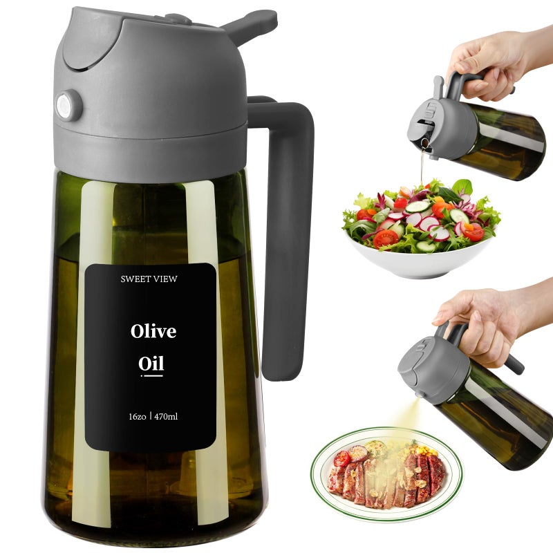 SWEET VIEW Olive Oil Dispenser and Oil Sprayer â€“ 16oz/470ml Glass Light-Proof Oil Pourer for Kitchen, Air Fryer, Cooking, Salad, and BBQ - Image 1
