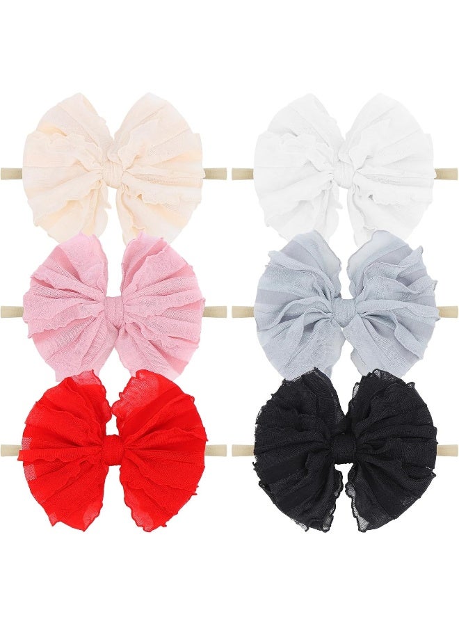 YanJie YanJie Baby Girl Bows Nylon Lace Baby Headbands Handmade Soft Elastics Newborn Bows Ruffled Big Bow Hair Accessories for Infant Baby Toddlers Girls Black White Beige Red Pink Blue - Image 1