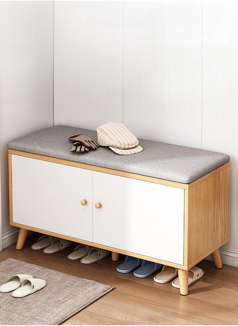 Sharpdo Home Porch Entrance Integrated Shoe Cabinet Bench, Solid Wood Shoe Bench, Soft Cushion 80*30*50CM  - Image 1