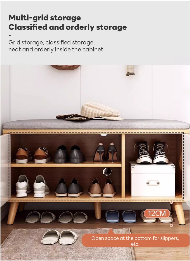 Sharpdo - Home Porch Entrance Integrated Shoe Cabinet Bench, Solid Wood Shoe Bench, Soft Cushion 80*30*50CM - Image 1