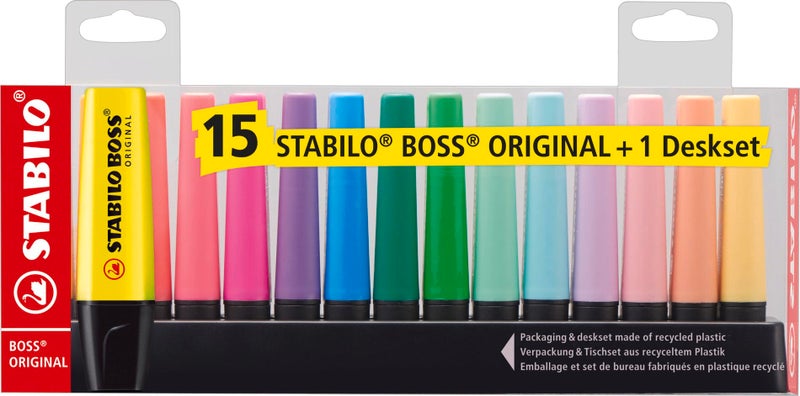 STABILO Highlighter BOSS ORIGINAL Deskset of 15 Assorted Colours - Image 2