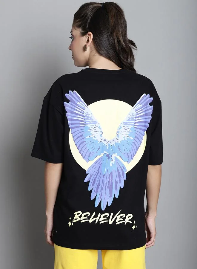 Styli Black Oversized Graphic Print T-Shirt By Door74
