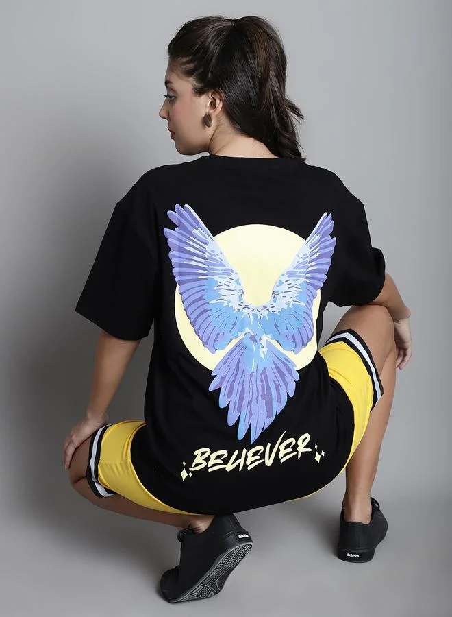 Styli Black Oversized Graphic Print T-Shirt By Door74