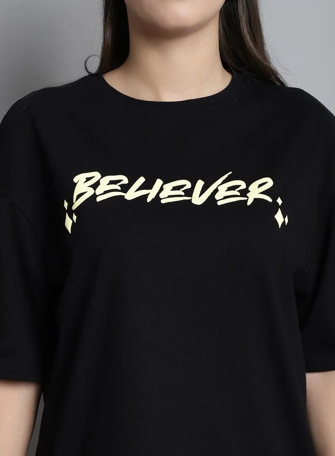 Styli Black Oversized Graphic Print T-Shirt By Door74
