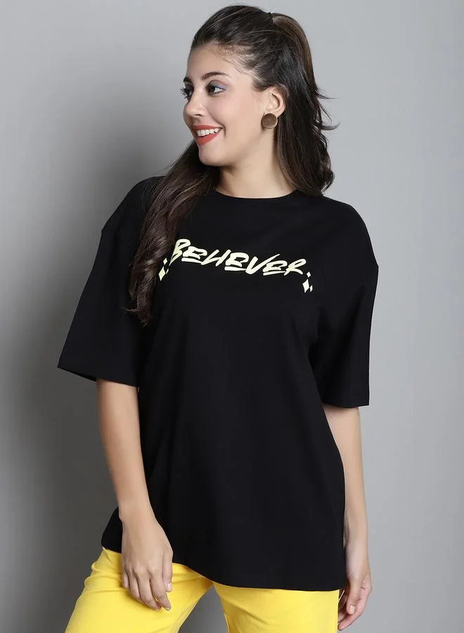 Styli Black Oversized Graphic Print T-Shirt By Door74