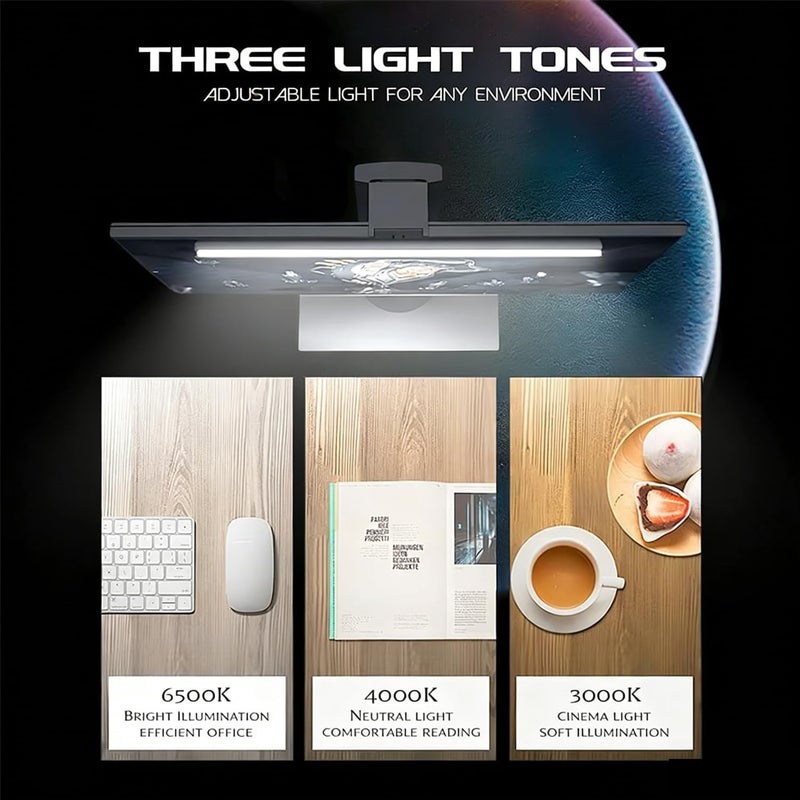 LINJIE Computer Monitor Lamp,3 Color Temperature Brightness Stepless Adjustment Touch Control Screen Light with Timer Space Saving Eye Care e-Reading USB Lamp for Home Office.(33cm) - Image 4