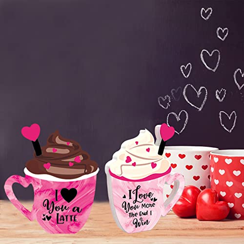 Ahzemepinyo 2 Pieces Valentines Day Wooden Coffee Sign Double Side Coffee Cup Table Sign Drinks Tabletop Decoration for Valentines Day Holidays Wed - Image 5