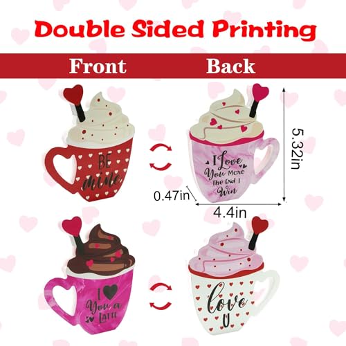 Ahzemepinyo 2 Pieces Valentines Day Wooden Coffee Sign Double Side Coffee Cup Table Sign Drinks Tabletop Decoration for Valentines Day Holidays Wed - Image 2