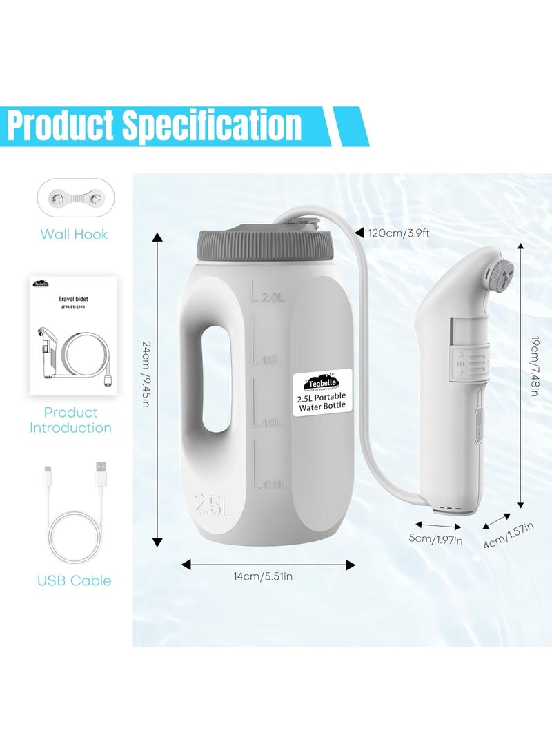 Eworld Portable High Pressure Electric Bidet with 2.5L Water Bottle – USB-C Rechargeable Travel Bidet, Waterproof Handheld Sprayer for Personal Hygiene & Baby Care - Image 2