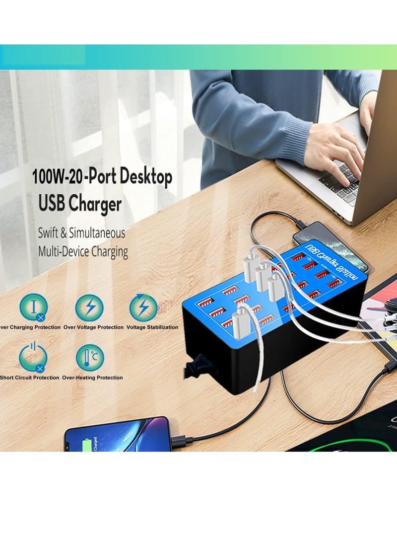 ELTRAZONE 20-Port Multi USB Charger, 100W Charging Station with Smart Detection – USB Charging Hub for Smartphones, Tablets, & USB Devices - Image 3