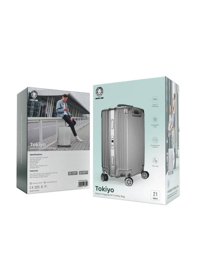 GreenLion Tokiyo Smart Fingerprint Trolley Bag - Silver  - Image 2