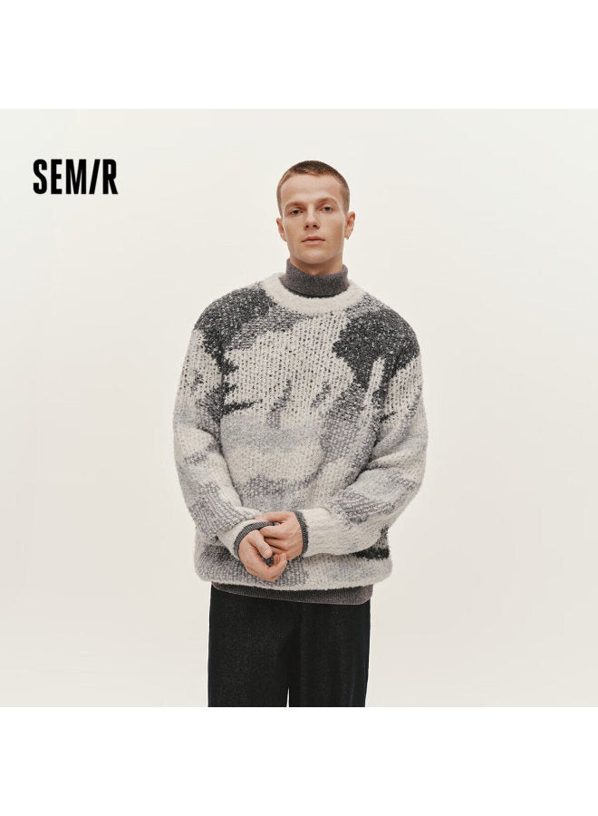 Semir Men's Winter Artistic Color-block Abstract Camouflage Jacquard Knit Sweater Trendy Pullover 109725107206 - Image 1